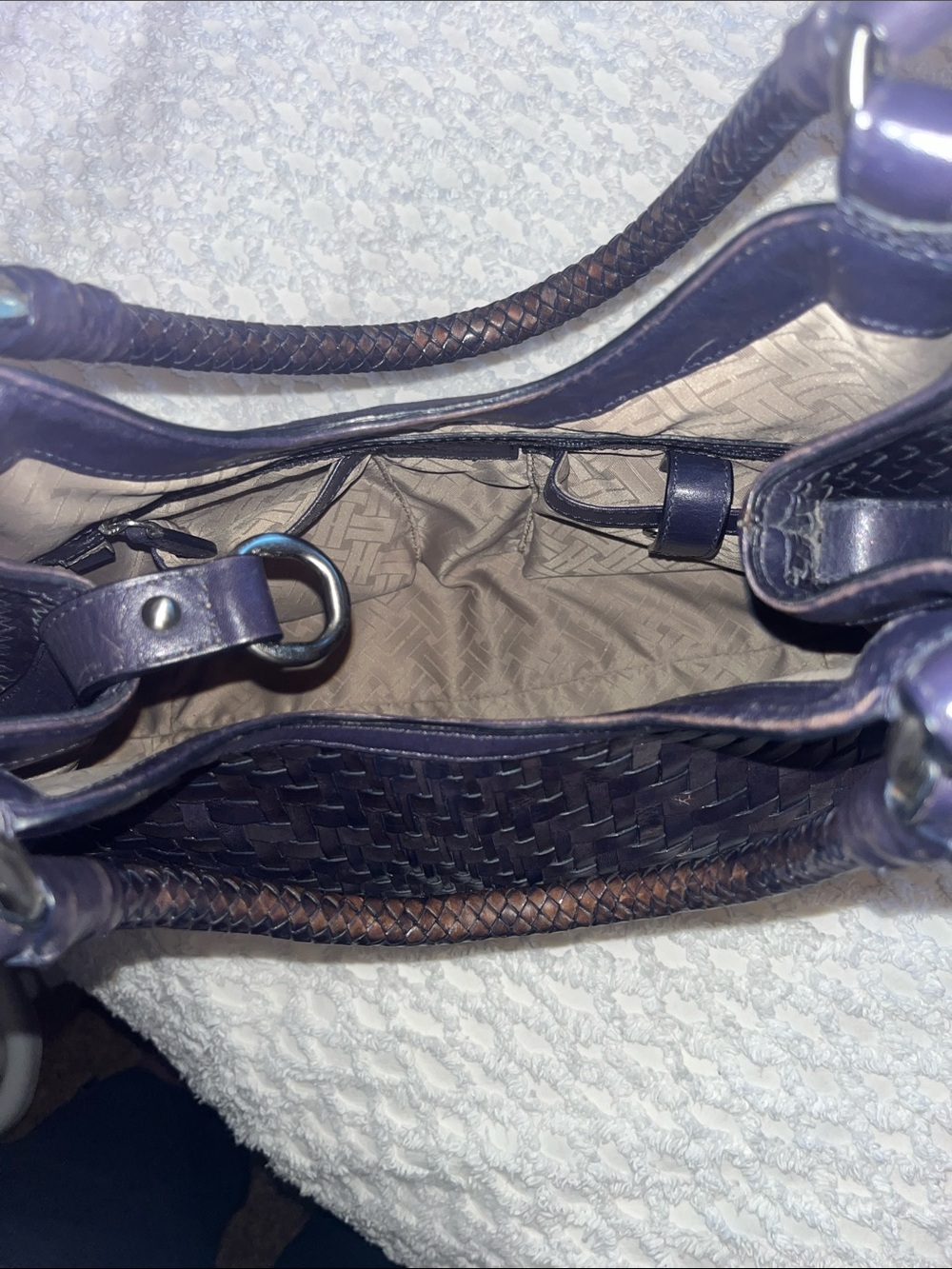 Cole Haan Woven Leather Shoulder Bag - Navy Blue Leather - Picture 9 of 12
